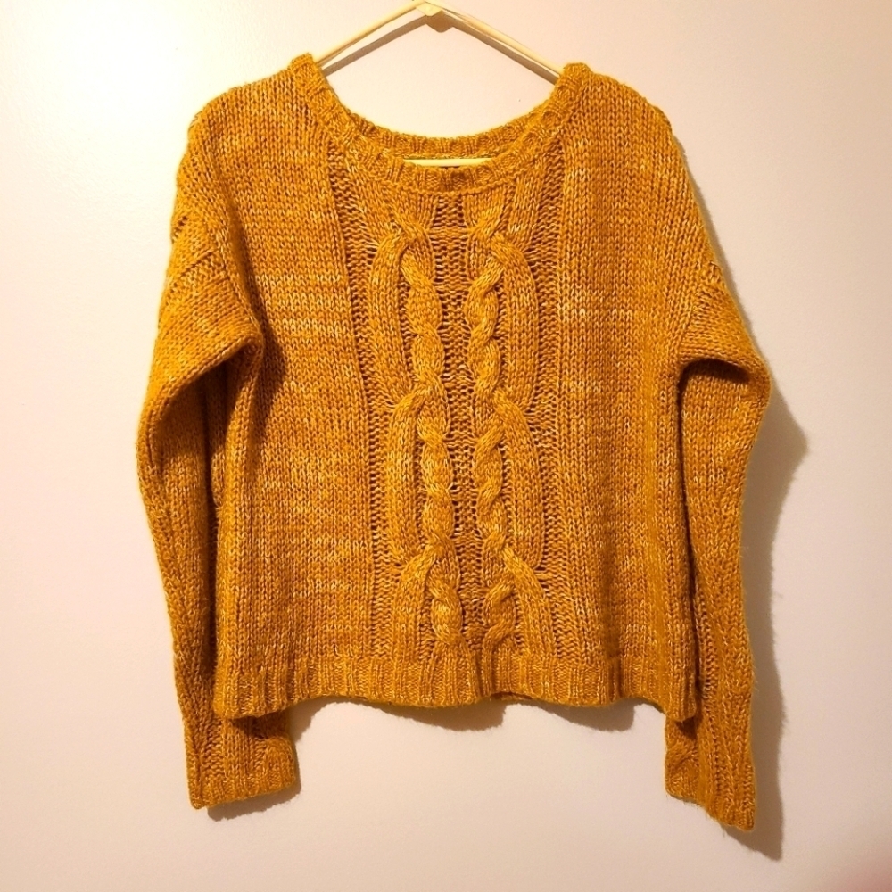 *2 for $30* Cozy Mustard Yellow Cable Knit Cropped Oversized Sweater